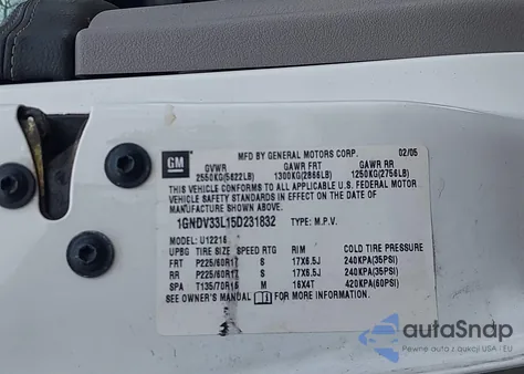 2005 Chevrolet Uplander Lt from USA, damaged, VIN 1GNDV33L15D231832